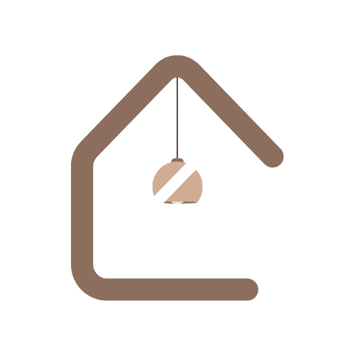 Minimal home improvement logo featuring a house outline with a modern hanging lamp, representing comfort, style, and creativity.