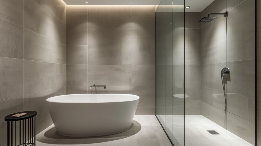 Small bathroom with concealed plumbing and clean, minimalist layout.