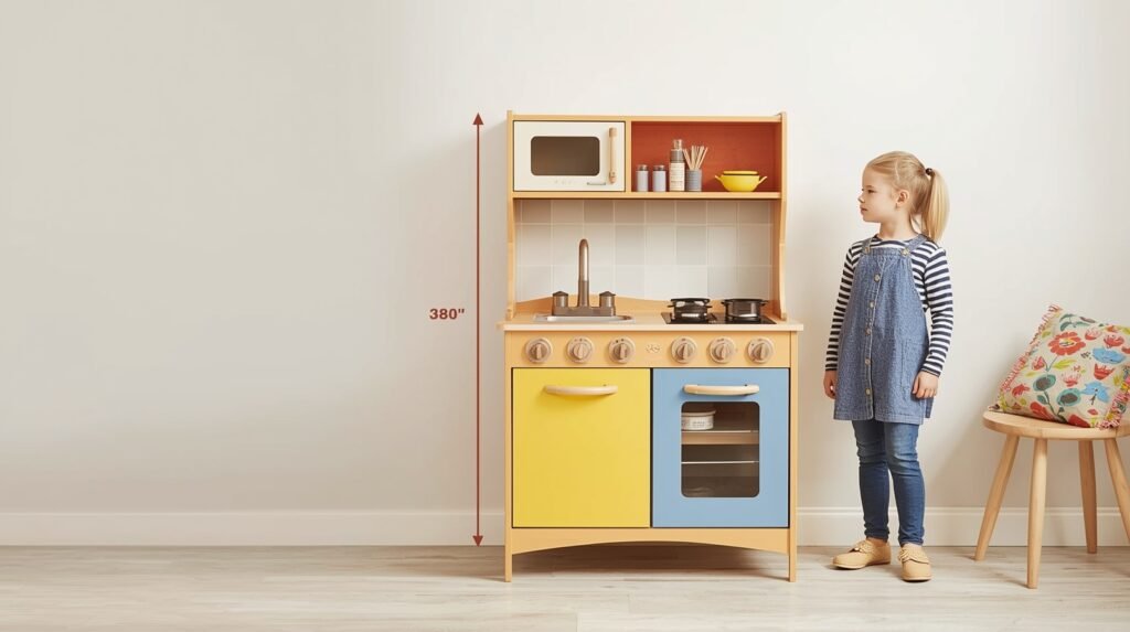 Large sized play kitchen for 10 year old with tall realistic height.