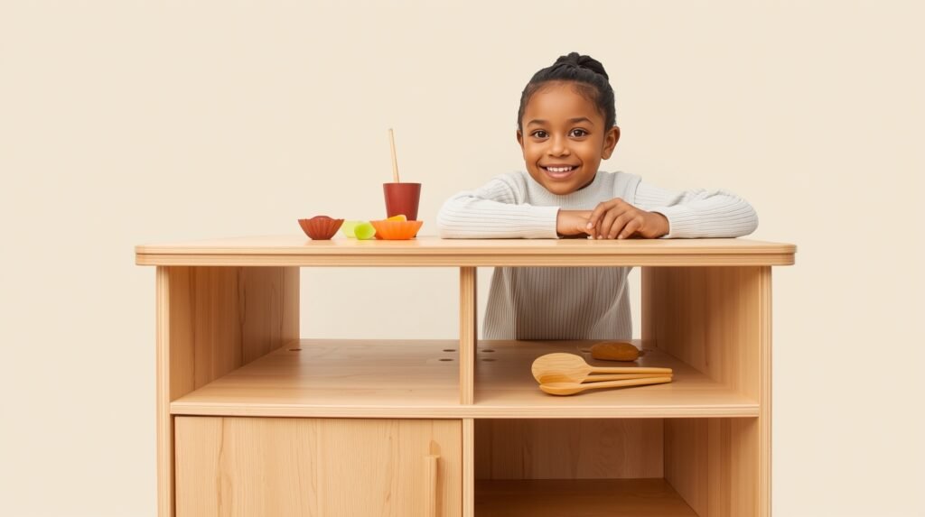 Tall large play kitchen for 10 year old with proper counter height.