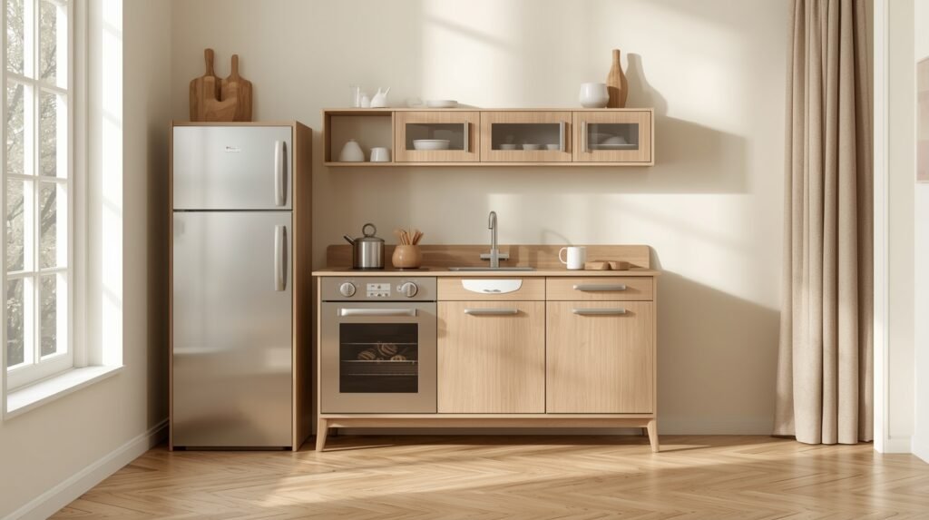 Realistic home-style large play kitchen for 10 year old children.